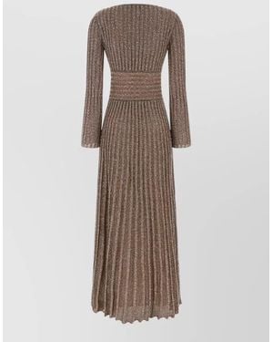 Missoni Metallic Fine-Knit Pleated V-Neck Long-Sleeve Maxi Dress - Brown