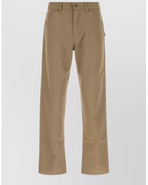 Burberry Straight Leg Cotton Trousers Belt Loops Pockets - Natural