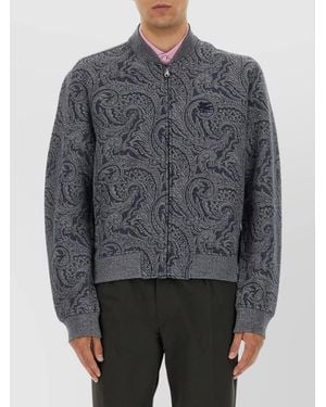 Etro Paisley-Print Ribbed Bomber Jacket - Grey