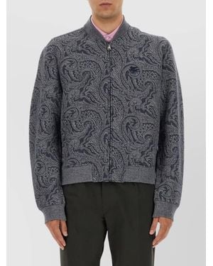 Etro Paisley-Print Ribbed Bomber Jacket - Gray
