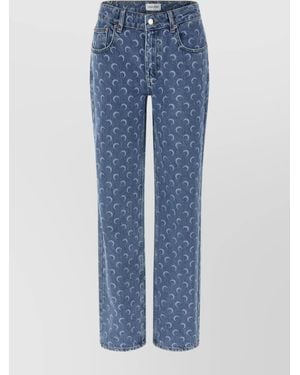 Marine Serre Denim Moon Laser Mid-Rise Straight-Leg Jeans - Blue