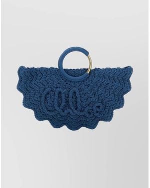 Chloé Small Crochet Design Handbag With Circular Handle - Blue