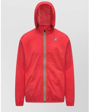 K-Way Short Hooded Jackets Elastic Cuffs Lightweight - Red