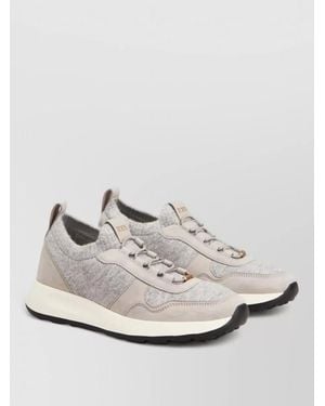 Tod's Low Top Sneakers Suede Panels Contrast Sole - White