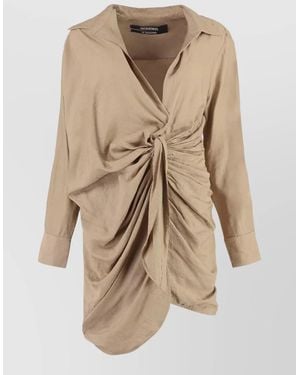 Jacquemus Bahia Viscose Dress Draped Knot Detail - Natural