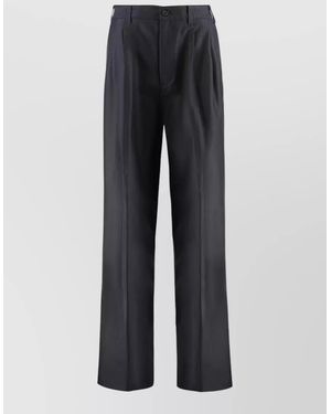 Maison Margiela Cotton High-Rise Pleated Wide-Leg Trousers - Blue
