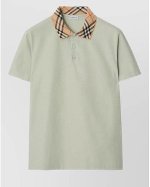 Burberry Polo Shirt Cotton Knit Check Collar - Green