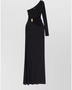 Elisabetta Franchi Viscose Asymmetric One-Shoulder Cutout Evening Gown - Black