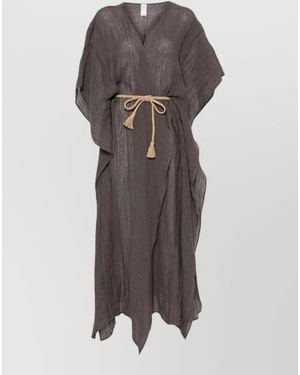 120% Lino Linen Short-Sleeve Maxi Dress - Gray