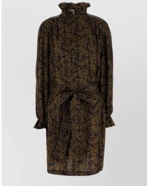 Saint Laurent Twill Dress Paisley Pattern Belted Waist - Multicolour