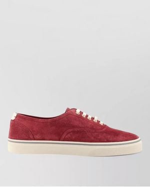 Brunello Cucinelli Suede Lace Up Low Top Trainers - Red