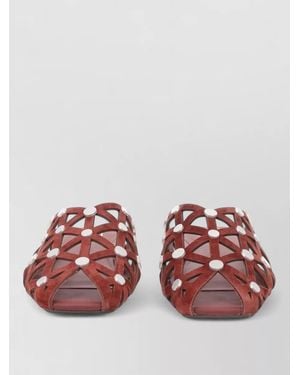 Ash Open Toe Flat Sole Studded Cut Out Sandals - Red