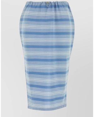 Prada Embroidered Piquet Midi Skirt Striped Waistband - Blue