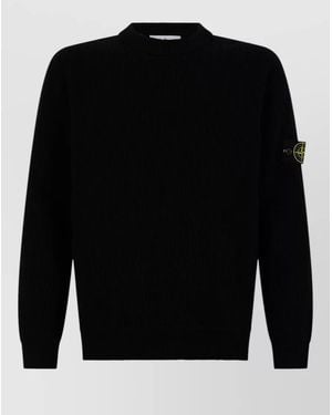 Stone Island Cotton Crew Neck Ribbed Long Sleeve Top - Black