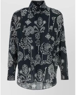 Giorgio Armani Cotton Shirt Long Sleeves Floral Pattern - Grey