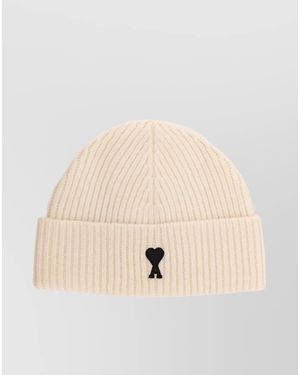 Ami Paris Wool Ribbed Beanie - Natural