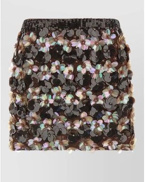 P.A.R.O.S.H. High Waist Skirt Floral Appliqué Sequins - Black