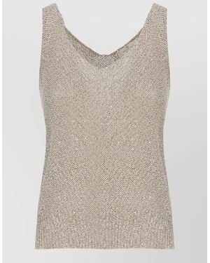 Panicale Sleeveless Knit Top Lurex Sequin Texture - Natural