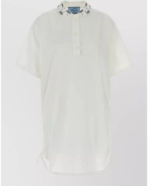 Prada Poplin Polo Dress Relaxed Fit Drawstrings - White