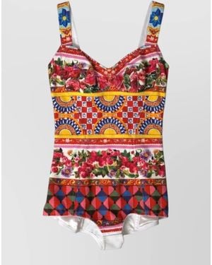 Dolce & Gabbana Heritage Print Swimsuit Top Adjustable Straps - Red