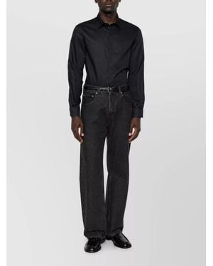 Emporio Armani Cotton Monogram Jacquard Long-Sleeve Shirt - Black
