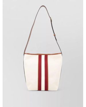 Bally Stripe Tote Bag Adjustable Strap Pocket - White