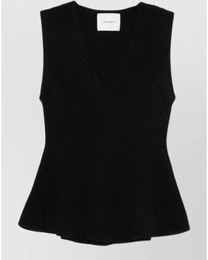 Lisa Yang Cashmere Ribbed V-Neck Vest - Black