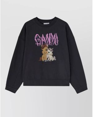 Ganni Printed Cotton Sweatshirt - Blue