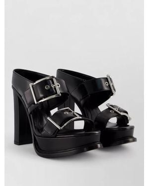 McQueen Leather Platform Sandals Double Buckle - Black