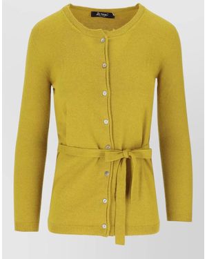 LA ROSE Cashmere Cardigan Long Coreana Tie Waist Ribbed - Yellow