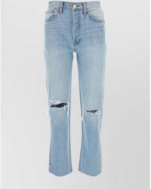 RE/DONE Waist Belt Loops Distressed Cotton Denim Pants - Blue
