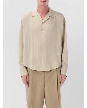 Ami Paris Silk Long Sleeve Shirt Relaxed Fit - Natural