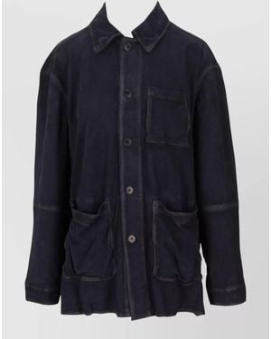 P.A.R.O.S.H. Long Sleeve Collared Jacket Front And Chest Pockets - Blue