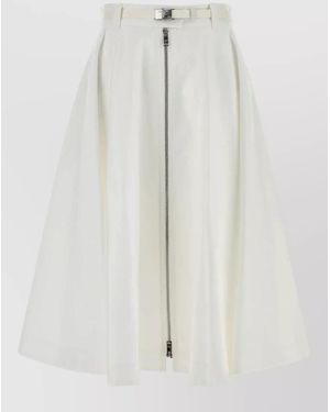 Prada Twill Skirt Pleated Design Belt Loops - White