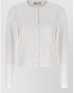 Tory Burch Pointelle Knit Viscose Cardigan Round Neck - White