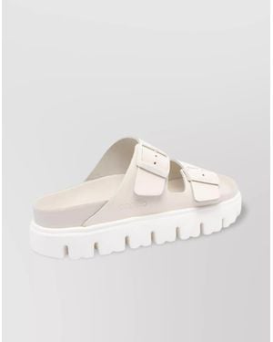 Birkenstock Round Toe Leather Sandals With Chunky Sole - White