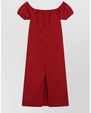 Miu Miu Off Shoulder Dress Front Slit Puff Sleeves - Red