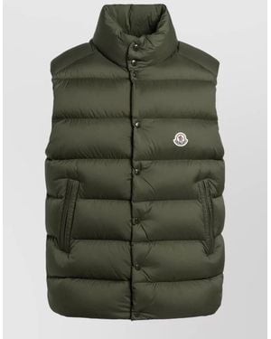 Moncler High Collar Padded Coat Side Pockets - Green