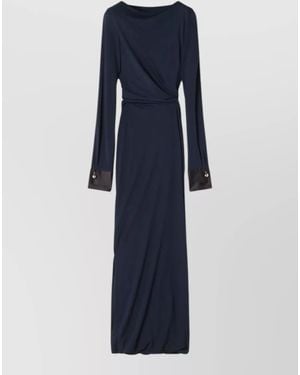 Lanvin Long-Sleeve Side-Slit Maxi Dress - Blue