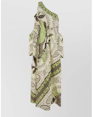 Tory Burch Printed One-Shoulder Asymmetric Midi Dress - Metallic