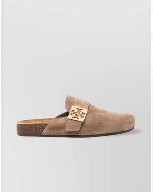 Tory Burch Suede Flat Sole Slip-On Mule - White