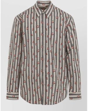 Dries Van Noten Caper Striped Floral Cotton Shirt - Multicolour
