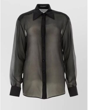 Dolce & Gabbana Silk Semi-Sheer Long-Sleeve Shirt - Black