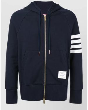 Thom Browne Cotton Zip-Up Hooded Sweatshirt - Blue