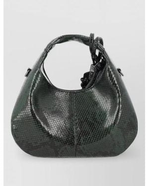 Ganni Shoulder Bag Snake Print Detachable Strap - Black