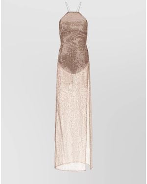 ANDAMANE Sequin Embellished Sleeveless Halterneck Maxi Dress - White