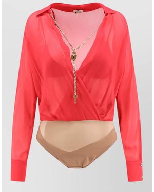 Elisabetta Franchi Viscose Body Shirt Chain Detail - Red