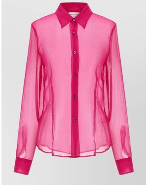 Dries Van Noten Cloudy Long Sleeve Collared Sheer Shirt - Pink