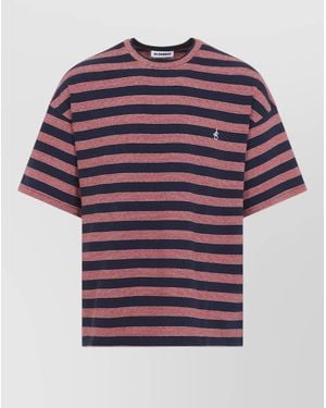 Jil Sander Crew Neck Short Sleeve Striped Cotton Shirt - Red