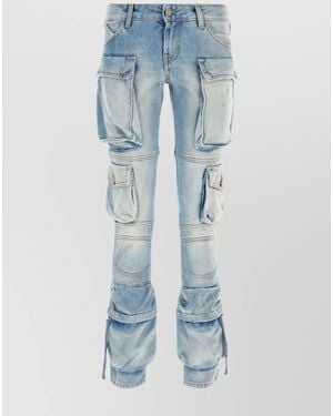 The Attico Denim Mid-Rise Straight-Leg Cargo Jeans - Blue